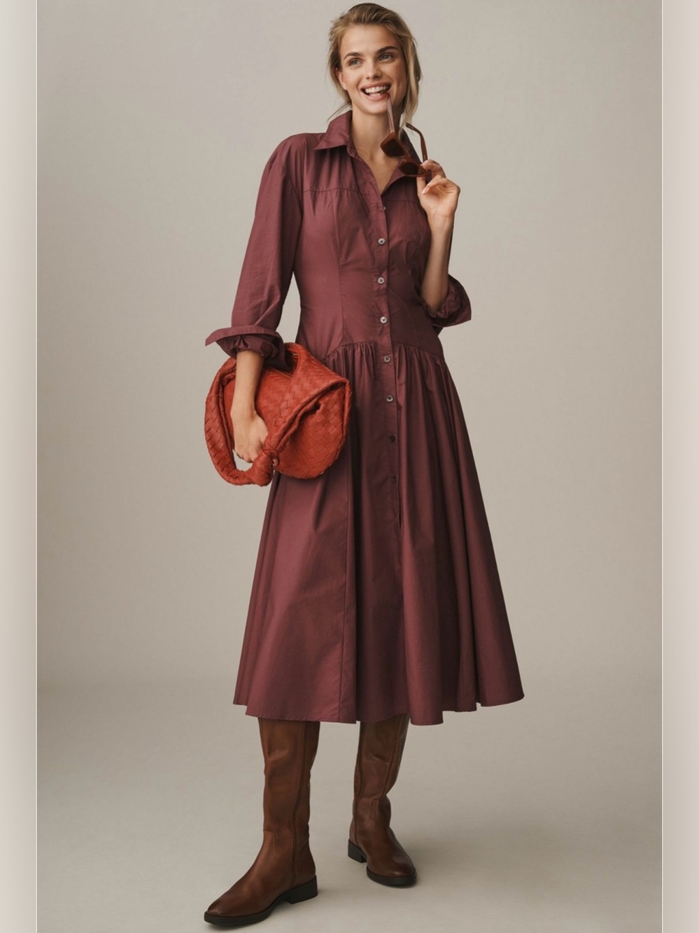 By Anthropologie Drop Waist midi shirt dress